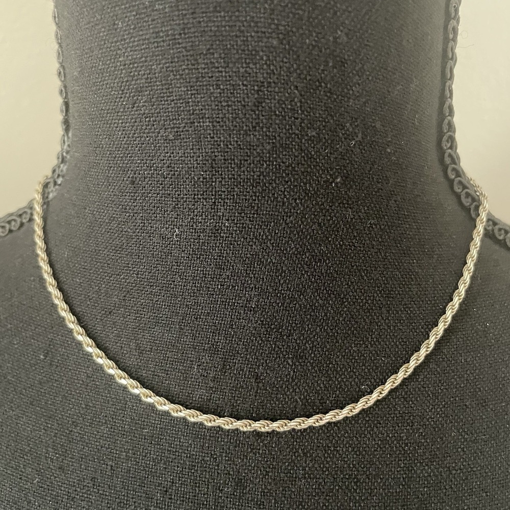 Vintage FMC Italy 925 Sterling Silver Rope Chain Necklace 16 Inches/2mm/6 Grams